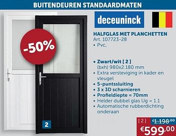 Aanbiedingen Buitendeur halfglas met planchetten pvc zwart- wit - Deceuninck - Geldig van 17/11/2020 tot 25/12/2020 bij Zelfbouwmarkt