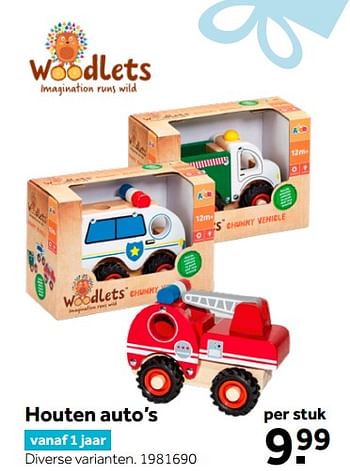 Aanbiedingen Houten auto`s - Woodlets - Geldig van 26/09/2020 tot 06/12/2020 bij Intertoys
