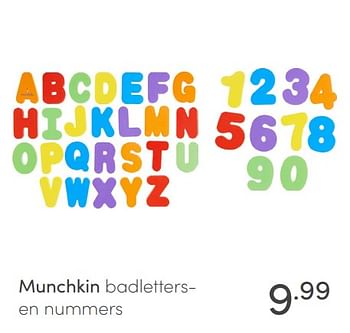Aanbiedingen Munchkin badletters- en nummers - Munchkin - Geldig van 15/11/2020 tot 21/11/2020 bij Baby & Tiener Megastore