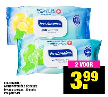 Aanbiedingen Freshmaker antibacteriële doekjes - Huismerk - Big Bazar - Geldig van 16/11/2020 tot 29/11/2020 bij Big Bazar
