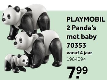 Aanbiedingen Playmobil 2 panda`s met baby 70353 - Playmobil - Geldig van 26/09/2020 tot 06/12/2020 bij Intertoys