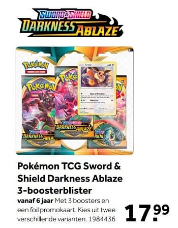 Aanbiedingen Pokémon tcg sword + shield darkness ablaze 3-boosterblister - Pokemon - Geldig van 26/09/2020 tot 06/12/2020 bij Intertoys