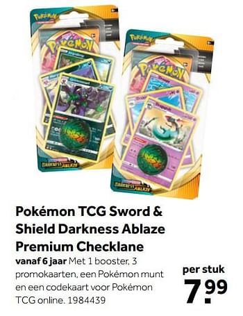 Aanbiedingen Pokémon tcg sword + shield darkness ablaze premium checklane - Pokemon - Geldig van 26/09/2020 tot 06/12/2020 bij Intertoys