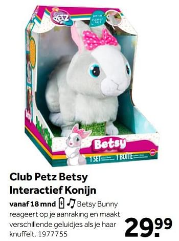 Aanbiedingen Club petz betsy interactief konijn - IMC Toys - Geldig van 26/09/2020 tot 06/12/2020 bij Intertoys