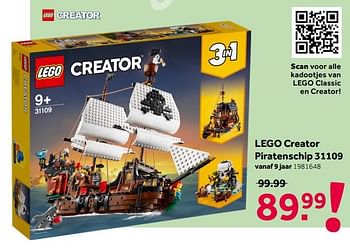 Aanbiedingen Lego creator piratenschip 31109 - Lego - Geldig van 26/09/2020 tot 06/12/2020 bij Intertoys