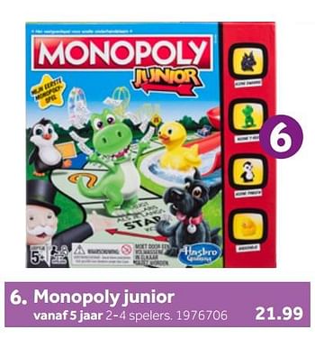 Aanbiedingen Monopoly junior - Hasbro - Geldig van 26/09/2020 tot 06/12/2020 bij Intertoys