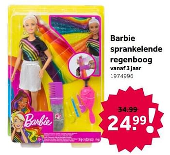 Aanbiedingen Barbie sprankelende regenboog - Mattel - Geldig van 26/09/2020 tot 06/12/2020 bij Intertoys