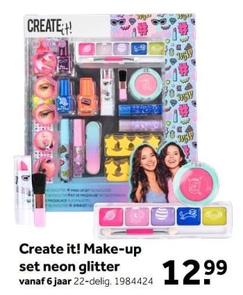 Aanbiedingen Create it! make-up set neon glitter - Create it! - Geldig van 26/09/2020 tot 06/12/2020 bij Intertoys