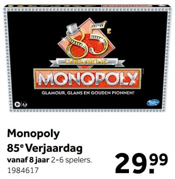 Aanbiedingen Monopoly 85e verjaardag - Hasbro - Geldig van 26/09/2020 tot 06/12/2020 bij Intertoys