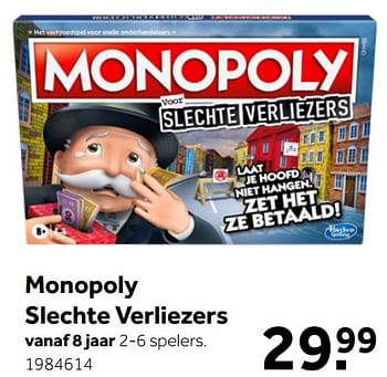 Aanbiedingen Monopoly slechte verliezers - Hasbro - Geldig van 26/09/2020 tot 06/12/2020 bij Intertoys