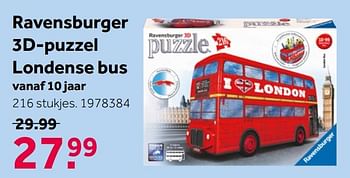 Aanbiedingen Ravensburger 3d - puzzel london bus - Ravensburger - Geldig van 26/09/2020 tot 06/12/2020 bij Intertoys