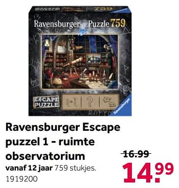 Aanbiedingen Ravensburger escape puzzel 1 - ruimte observatorium - Escape - Geldig van 26/09/2020 tot 06/12/2020 bij Intertoys