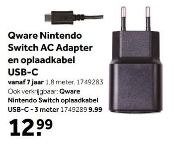 Aanbiedingen Qware nintendo switch ac adapter en oplaadkabel usb-c - Nintendo - Geldig van 26/09/2020 tot 06/12/2020 bij Intertoys