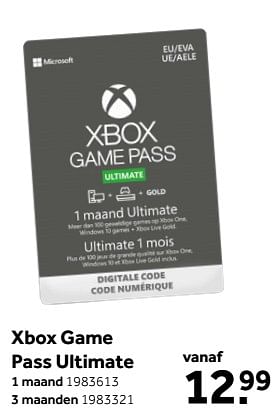 Aanbiedingen Xbox game pass ultimate 1 maand - Microsoft - Geldig van 26/09/2020 tot 06/12/2020 bij Intertoys
