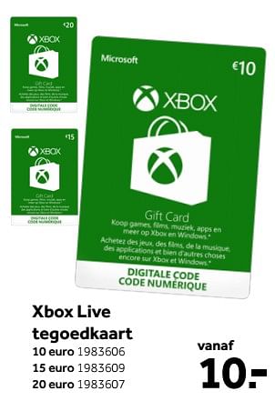 Aanbiedingen Xbox live giftcard - Microsoft - Geldig van 26/09/2020 tot 06/12/2020 bij Intertoys