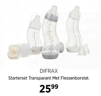 Aanbiedingen Difrax starterset transparant met flessenborstel - Difrax - Geldig van 16/11/2020 tot 14/12/2020 bij Babypark