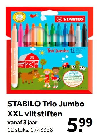 Aanbiedingen Stabilo trio jumbo xxl viltstiften - Stabilo - Geldig van 26/09/2020 tot 06/12/2020 bij Intertoys