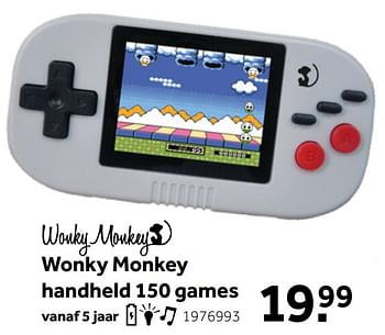 Aanbiedingen Wonky monkey handheld 150 games - Wonky Monkey - Geldig van 26/09/2020 tot 06/12/2020 bij Intertoys