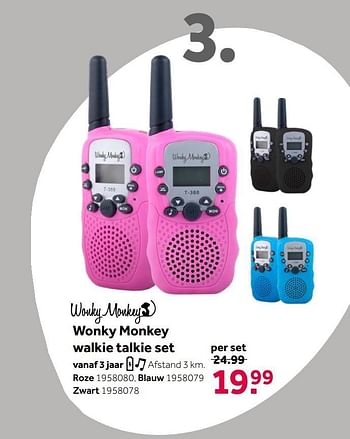 Aanbiedingen Wonky monkey walkie talkie set roze - Wonky Monkey - Geldig van 26/09/2020 tot 06/12/2020 bij Intertoys