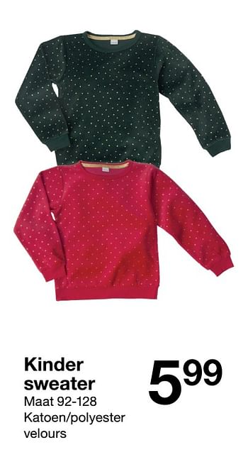 Aanbiedingen Kinder sweater - Huismerk - Zeeman  - Geldig van 21/11/2020 tot 27/11/2020 bij Zeeman