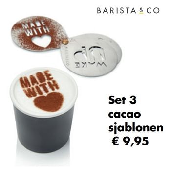 Aanbiedingen Set 3 cacao sjablonen - Barista &amp; Co - Geldig van 30/11/2020 tot 21/12/2020 bij Multi Bazar