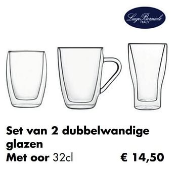 Aanbiedingen Set van 2 dubbelwandige glazen met oor - Luigi Bormioli - Geldig van 30/11/2020 tot 21/12/2020 bij Multi Bazar