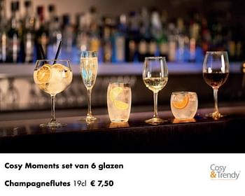 Aanbiedingen Cosy moments set van 6 glazen champagneflutes - Cosy &amp; Trendy - Geldig van 30/11/2020 tot 21/12/2020 bij Multi Bazar