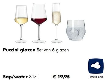 Aanbiedingen Puccini glazen sap-water - Leonardo - Geldig van 30/11/2020 tot 21/12/2020 bij Multi Bazar