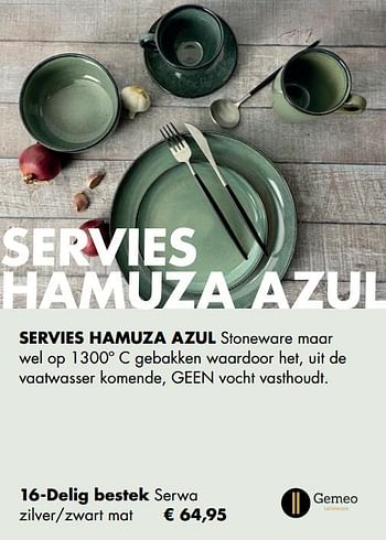 Aanbiedingen Servies hamuza azul 16-delig bestek - Gemeo - Geldig van 30/11/2020 tot 21/12/2020 bij Multi Bazar