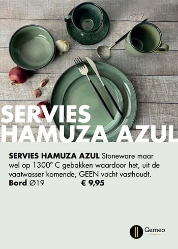 Aanbiedingen Servies hamuza azul bord - Gemeo - Geldig van 30/11/2020 tot 21/12/2020 bij Multi Bazar