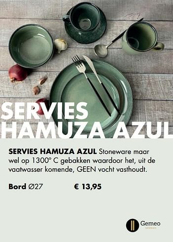 Aanbiedingen Servies hamuza azul bord - Gemeo - Geldig van 30/11/2020 tot 21/12/2020 bij Multi Bazar