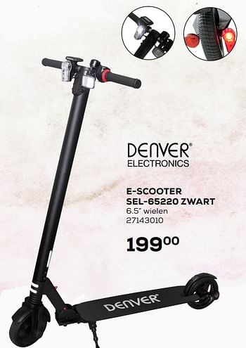Aanbiedingen E-scooter sel-65220 zwart - Denver Electronics - Geldig van 01/12/2020 tot 05/01/2021 bij Supra Bazar
