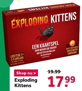 Aanbiedingen Exploding kittens - Exploding Kittens - Geldig van 12/12/2020 tot 27/12/2020 bij Intertoys
