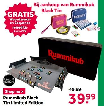 Aanbiedingen Rummikub black tin limited edition - Rummikub - Geldig van 12/12/2020 tot 27/12/2020 bij Intertoys