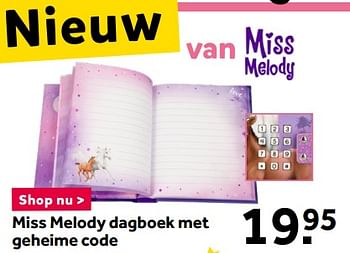 Aanbiedingen Miss melody dagboek met geheime code - Miss Melody - Geldig van 12/12/2020 tot 27/12/2020 bij Intertoys