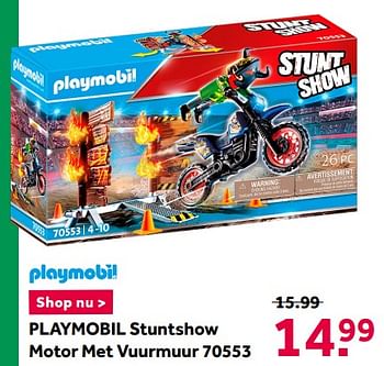 Aanbiedingen Playmobil stuntshow motor met vuurmuur 70553 - Playmobil - Geldig van 12/12/2020 tot 27/12/2020 bij Intertoys