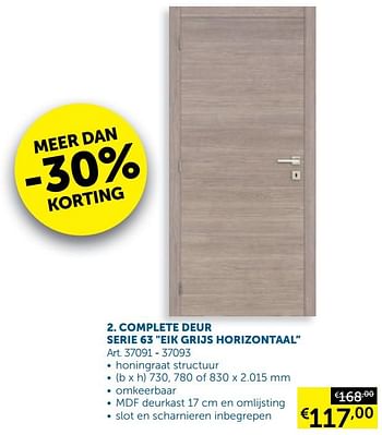 Aanbiedingen Complete deur serie 63 eik grijs horizontaal - Thys - Geldig van 26/12/2020 tot 25/01/2021 bij Zelfbouwmarkt