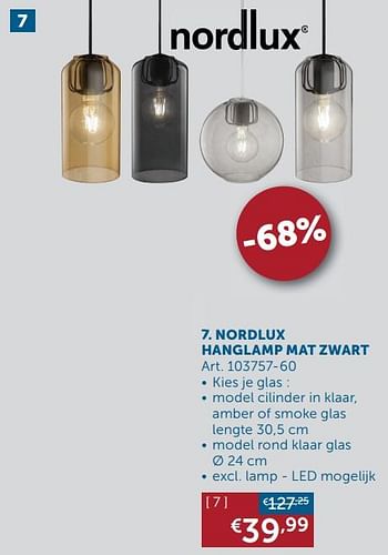 Aanbiedingen Nordlux hanglamp mat zwart - nordlux - Geldig van 26/12/2020 tot 25/01/2021 bij Zelfbouwmarkt