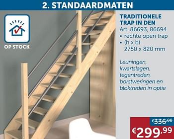 Aanbiedingen Standaardmaten traditionele trap in den - Geldig van 26/12/2020 tot 25/01/2021 bij Zelfbouwmarkt