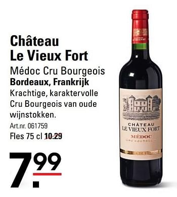 Aanbiedingen Château le vieux fort médoc cru bourgeois bordeaux, frankrijk - Rode wijnen - Geldig van 04/01/2021 tot 25/01/2021 bij Sligro