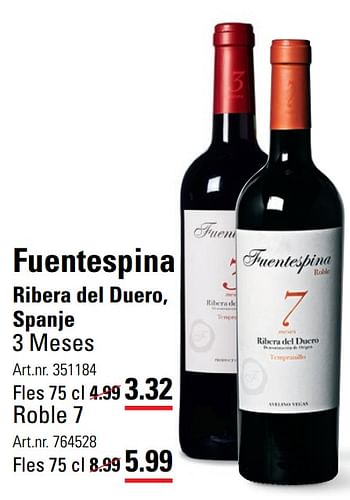 Aanbiedingen Fuentespina ribera del duero, spanje 3 meses - Rode wijnen - Geldig van 04/01/2021 tot 25/01/2021 bij Sligro