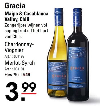 Aanbiedingen Gracia maipo + casablanca valley, chili - Witte wijnen - Geldig van 04/01/2021 tot 25/01/2021 bij Sligro