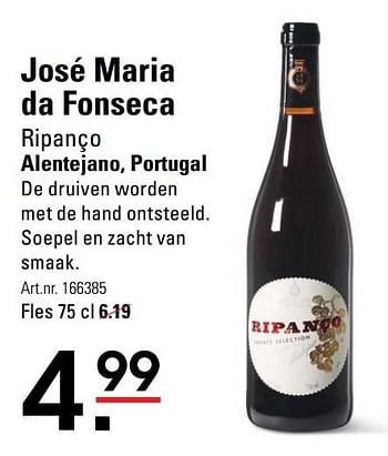 Aanbiedingen José maria da fonseca ripanço alentejano, portugal - Rode wijnen - Geldig van 04/01/2021 tot 25/01/2021 bij Sligro