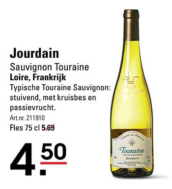 Aanbiedingen Jourdain sauvignon touraine loire, frankrijk - Witte wijnen - Geldig van 04/01/2021 tot 25/01/2021 bij Sligro