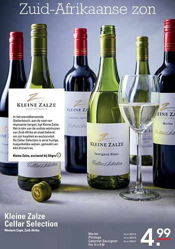 Aanbiedingen Kleine zalze cellar selection western cape, zuid-afrika merlot - Rode wijnen - Geldig van 04/01/2021 tot 25/01/2021 bij Sligro