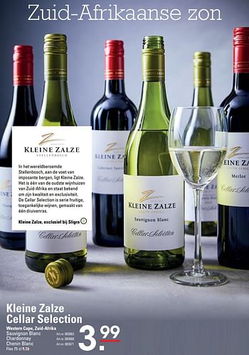 Aanbiedingen Kleine zalze cellar selection western cape, zuid-afrika sauvignon blanc - Witte wijnen - Geldig van 04/01/2021 tot 25/01/2021 bij Sligro