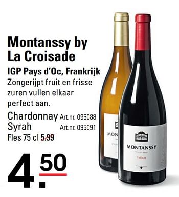 Aanbiedingen Montanssy by la croisade igp pays d`oc, frankrijk - Rode wijnen - Geldig van 04/01/2021 tot 25/01/2021 bij Sligro