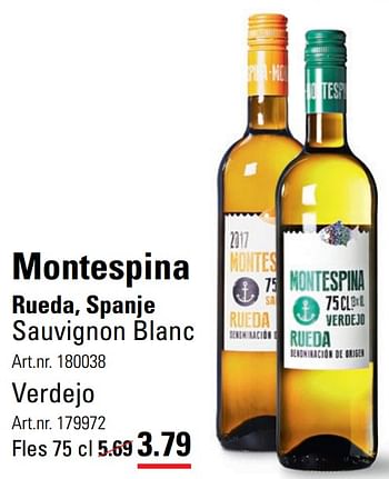 Aanbiedingen Montespina rueda, spanje sauvignon blanc - Witte wijnen - Geldig van 04/01/2021 tot 25/01/2021 bij Sligro