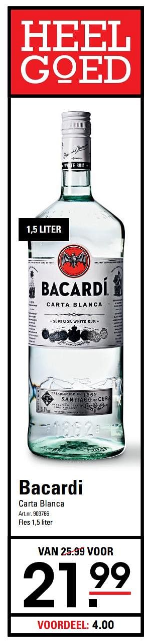 Aanbiedingen Bacardi carta blanca - Bacardi - Geldig van 04/01/2021 tot 25/01/2021 bij Sligro