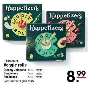 Aanbiedingen H`appetizers veggie rolls - H'Appetizers - Geldig van 04/01/2021 tot 25/01/2021 bij Sligro
